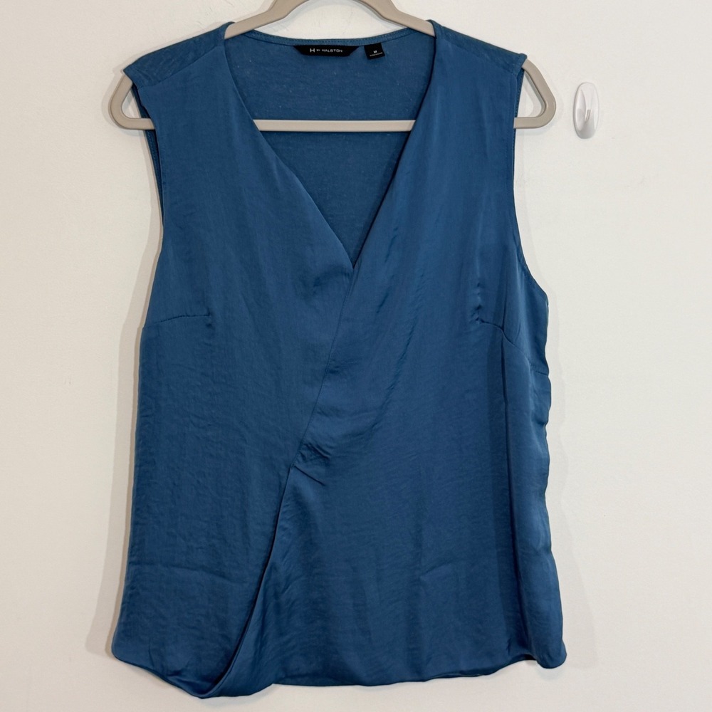 Halston Womens Blouse Medium Blue Career Minimalist Business Casual